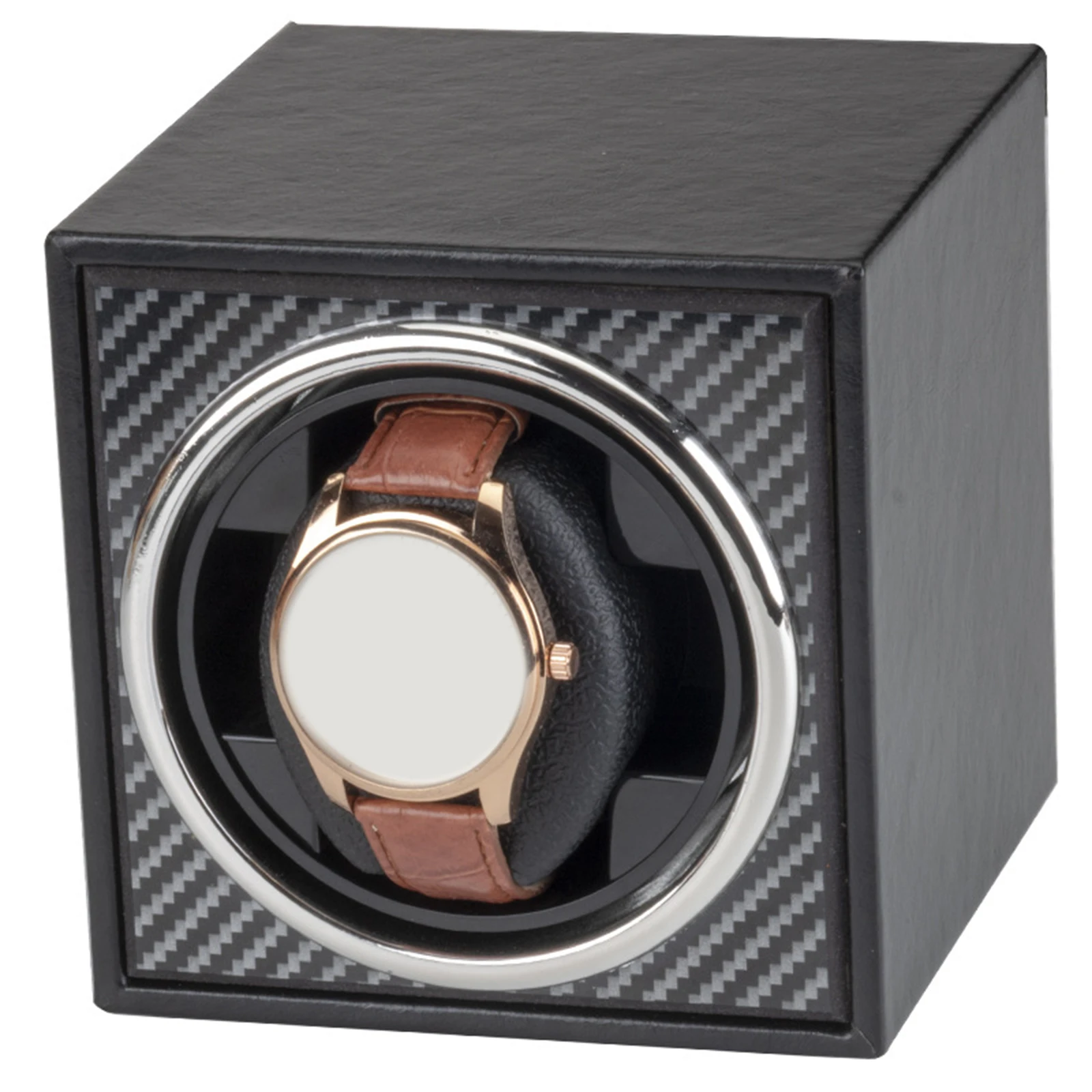 Mini USB Single Watch Winder Case Holder for Mechanical Watch Cherry Wood