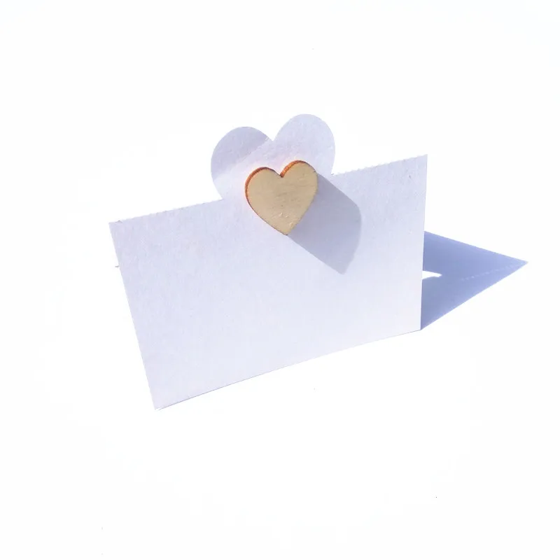 50pcs Wooden Heart Wedding Birthday Table Place Name Cards Blank Card