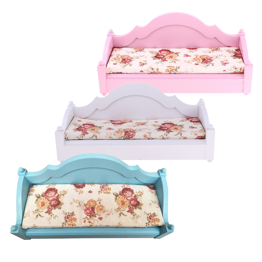 Handmade 1/6 Double Sofa Bed Couch Dollhouse Miniature Furniture Decor
