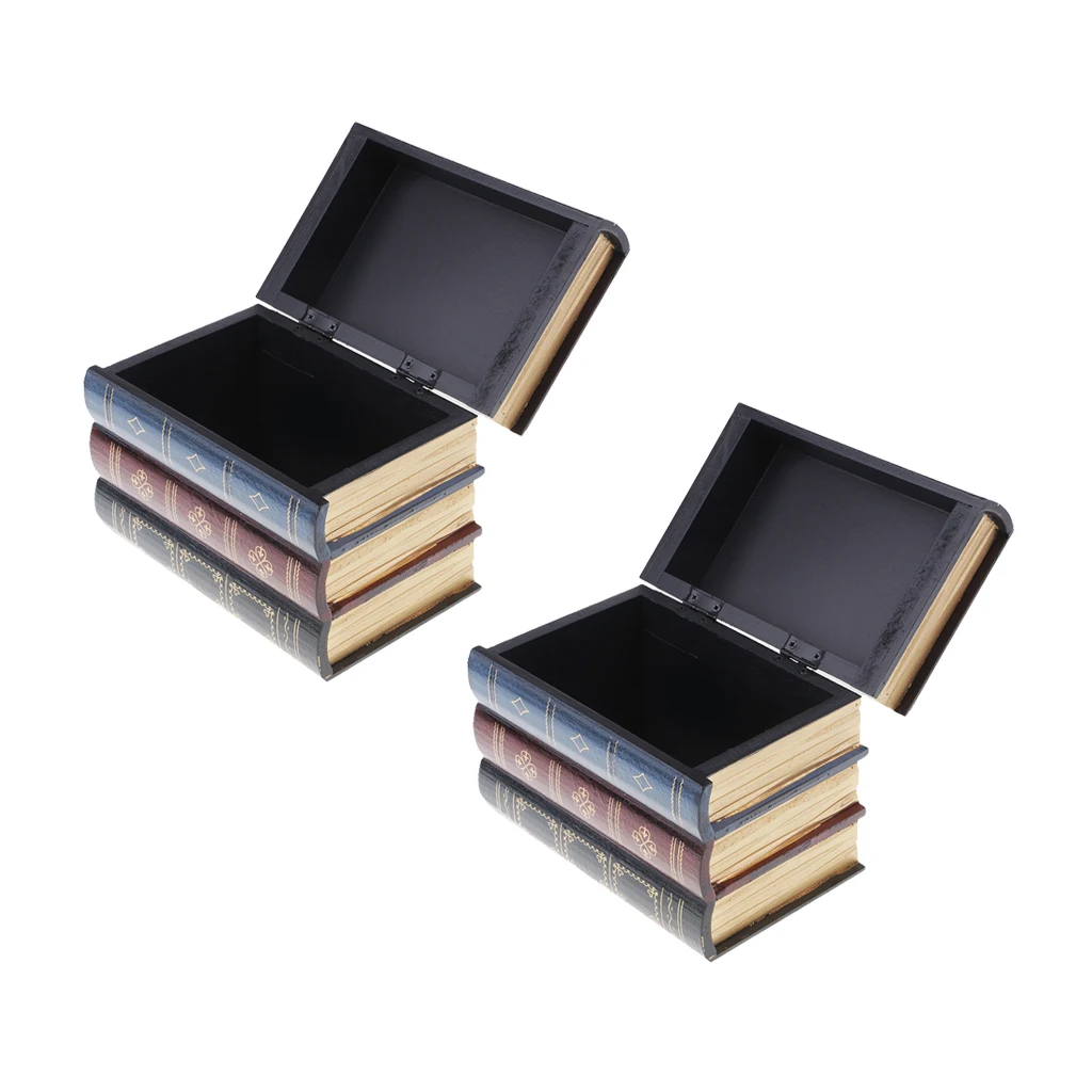 2pcs Vintage Book Type Jewelry Box Fake Book Case Dressing Home Decoration