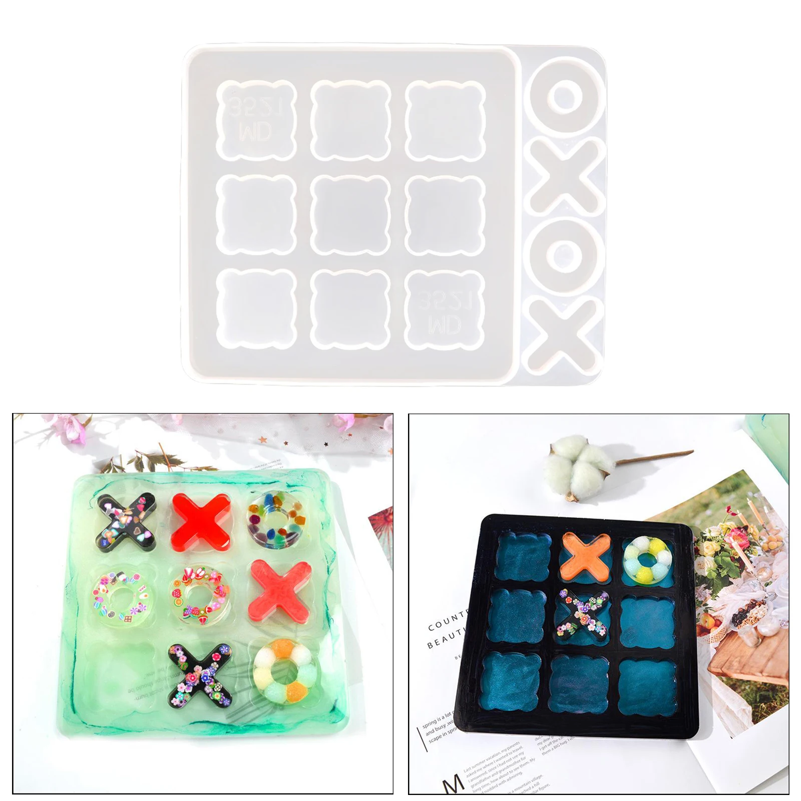 DIY Tic-Tac-Toe Game Board Silicone Mold Casting Mould Craft 243x193x11mm for Concrete,Cement