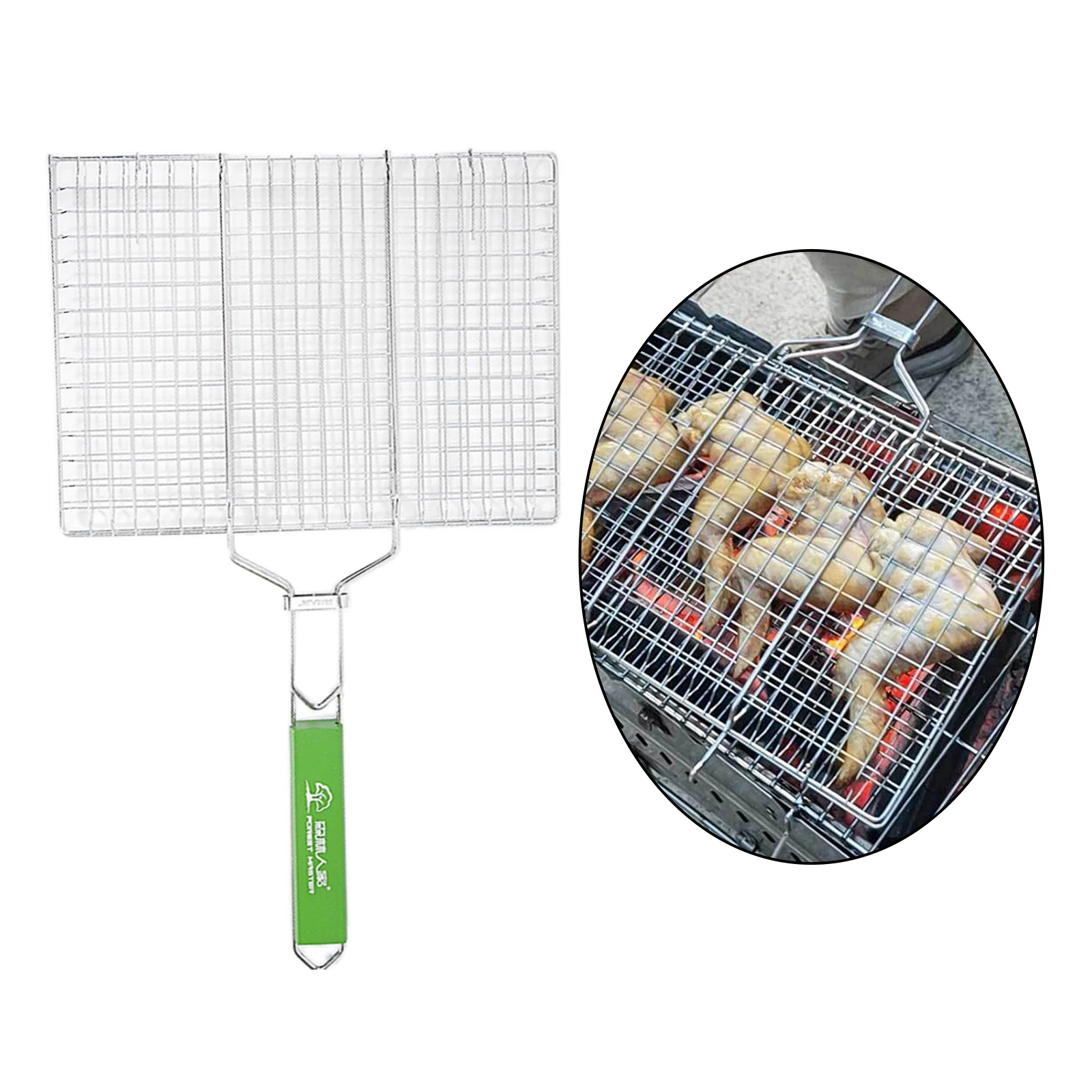 Stainless Steel Fish Grilling Basket Non-stick BBQ Net Wooden Handle Meat Fish Chicken Clip Holder Outdoor Camping Picnic Tool