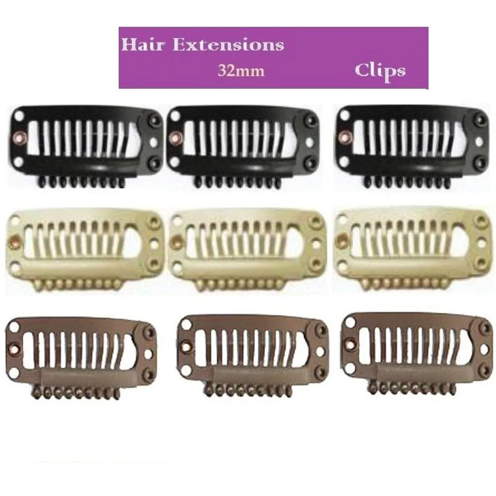 5Pcs Hair Extension Snap Clips Weft Wig Grips Medium Remy Clip In 32mm Beige Black Brown Hair Extension Clips