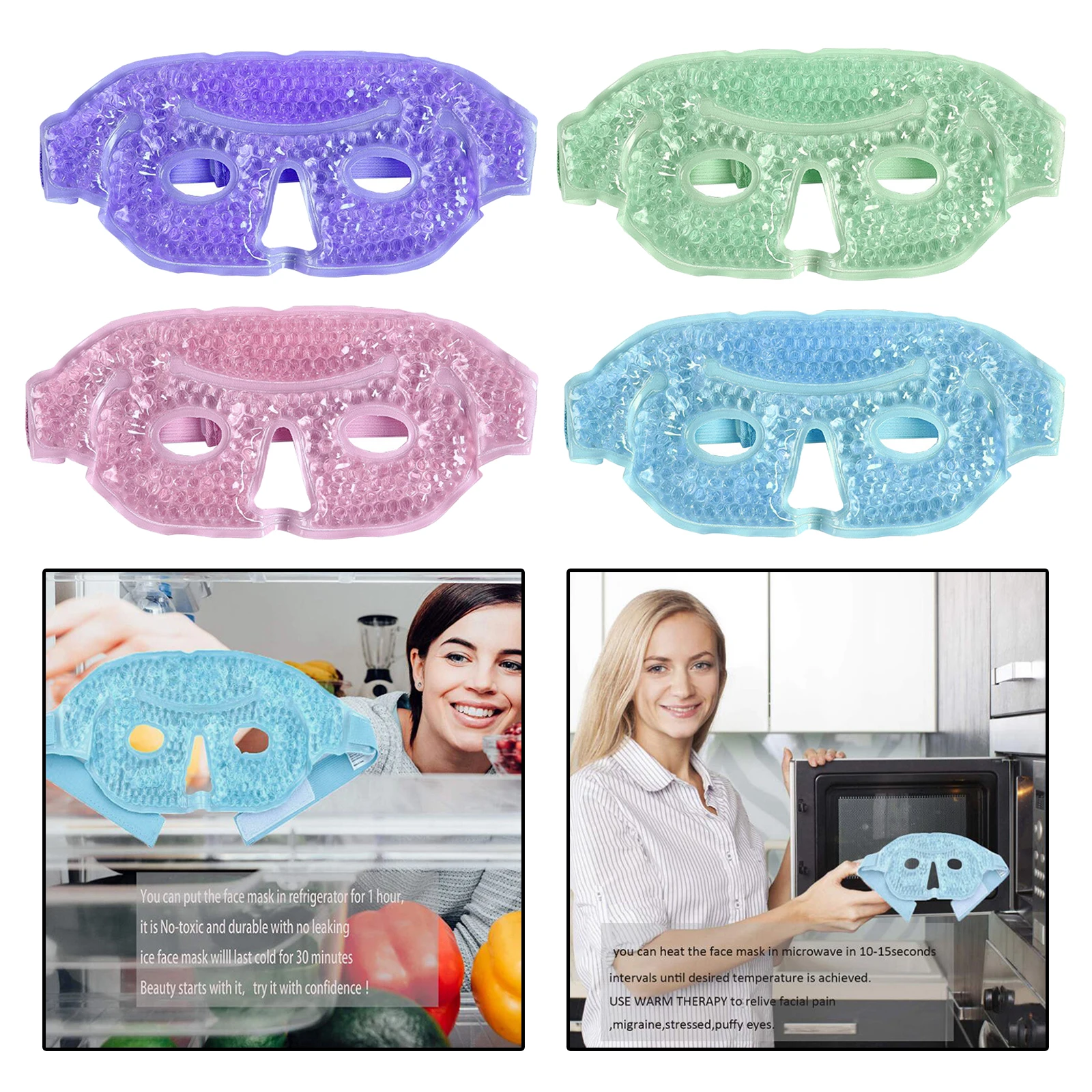 Ice Face / Eye Mask Heated Warm Cooling Hot Cold Therapy with Plush Backing Reusable Gel Mask Reduce Dark Circles Relieve