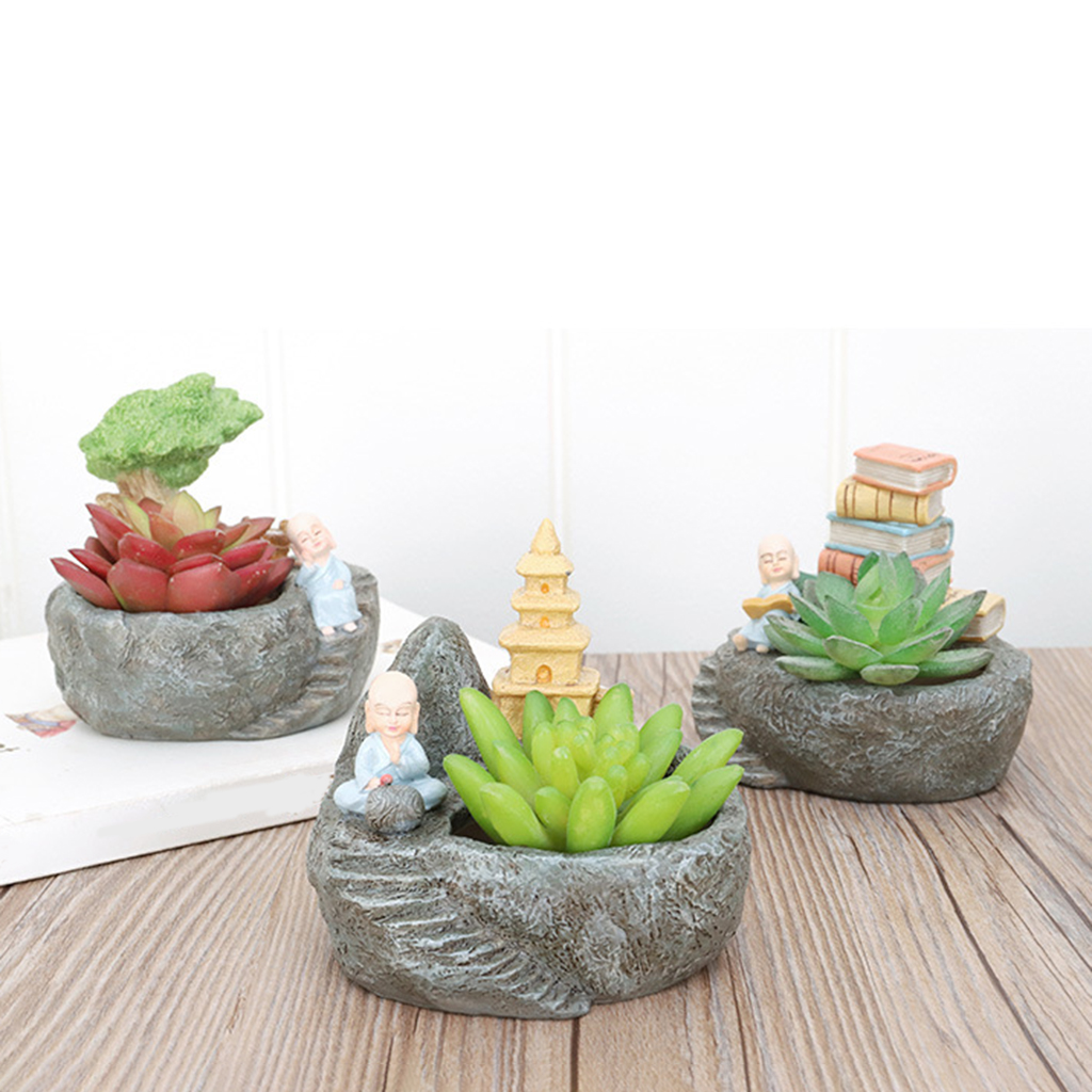 Flower Pots, Little Monk Resin Plant Pots Desktop Monk Planters Plant Succulent Pot Indoor Plants Cactus for Home Office Indoor
