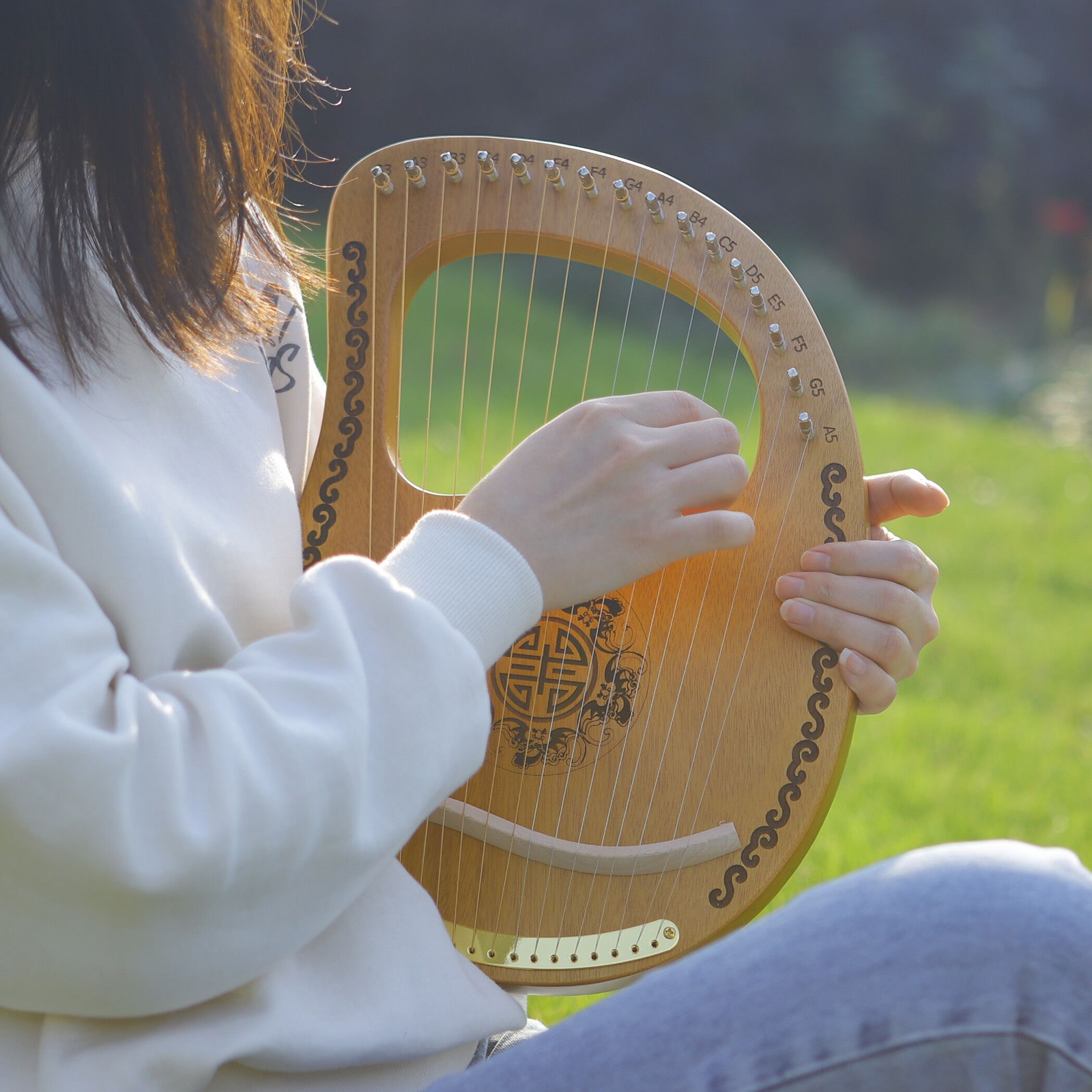 Lyre Harp, 16-string Harp Mahogany Body with String Tuning Wrench, Great Gift