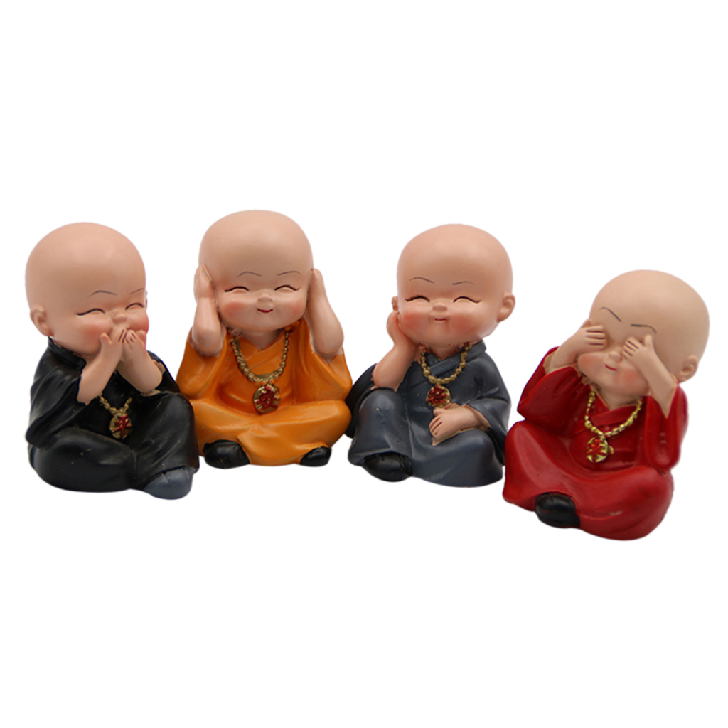 4pcs/Set Monk Doll Ornament Kungfu Resin Figurine Landscape DIY for Desktop