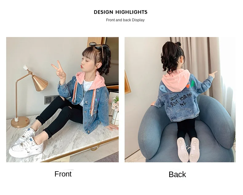 ice fishing coats Children's Clothes Girls Denim Jacket Fashion Style Hooded Tops Little Girls Spring and Autumn Tops Kids Jean Jackets for Girls denim jacket with fur