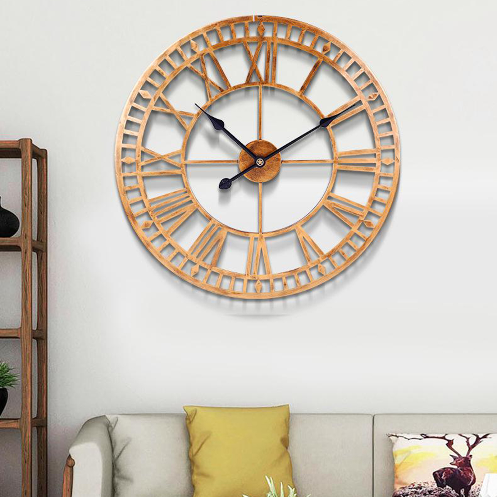 Wall Clock, Industrial Vintage Clock with Roman Numerals, Indoor Silent Battery Operated Metal Decorative Living Room Clock