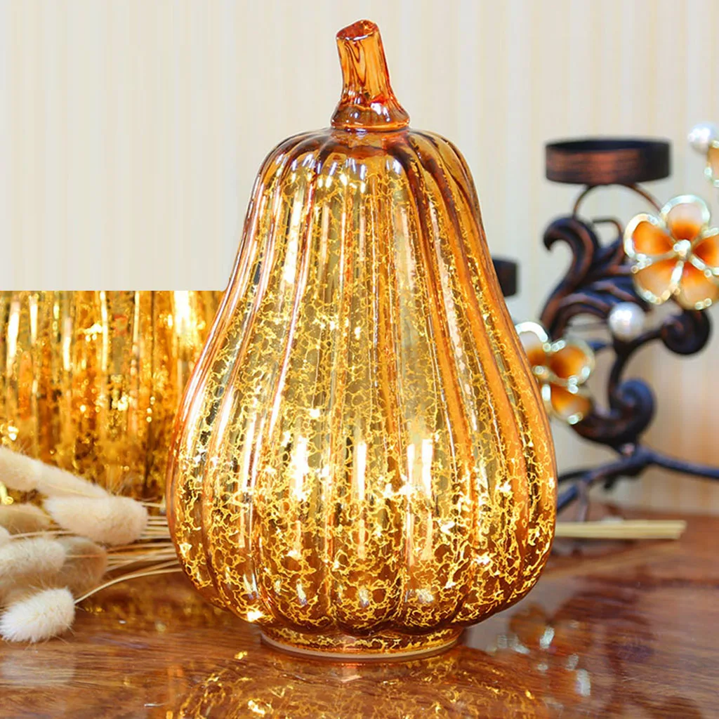 Glass Halloween Decoration LED Pumpkin Battery Operated Lantern Light Lamp Decorations for Home Dining Room Lounge Decor