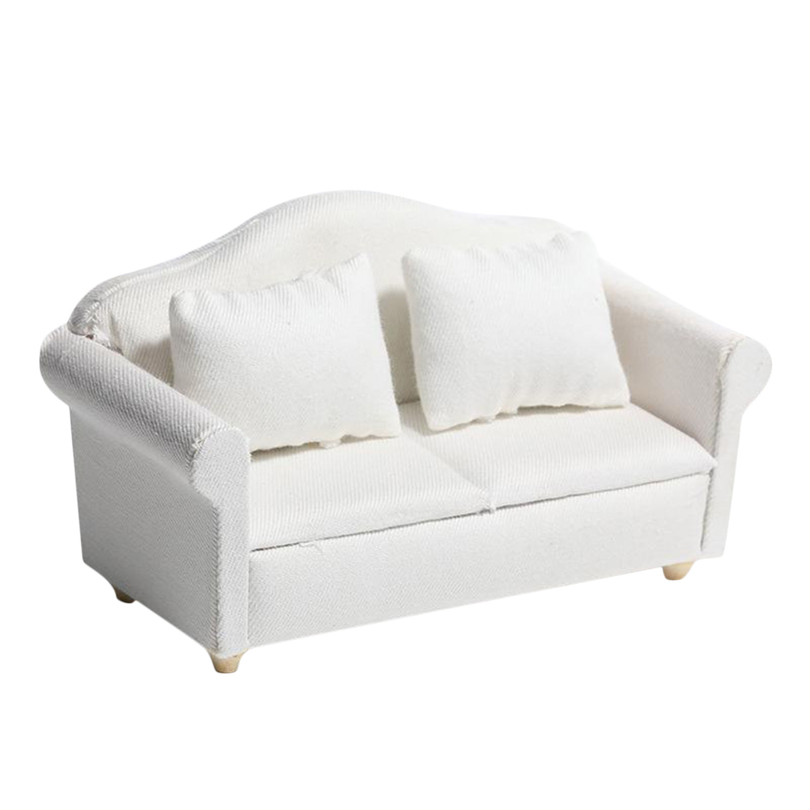 Dollhouse Sofa, Dolls House Furniture Double Sofa Love Seat with Cushion Pillow - Pure White - 1/12 Scale