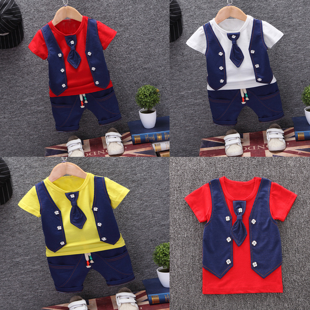 40# Childrens Boutique Clothing Baby Boys Waistcoat Tie T Shirt Tops ...