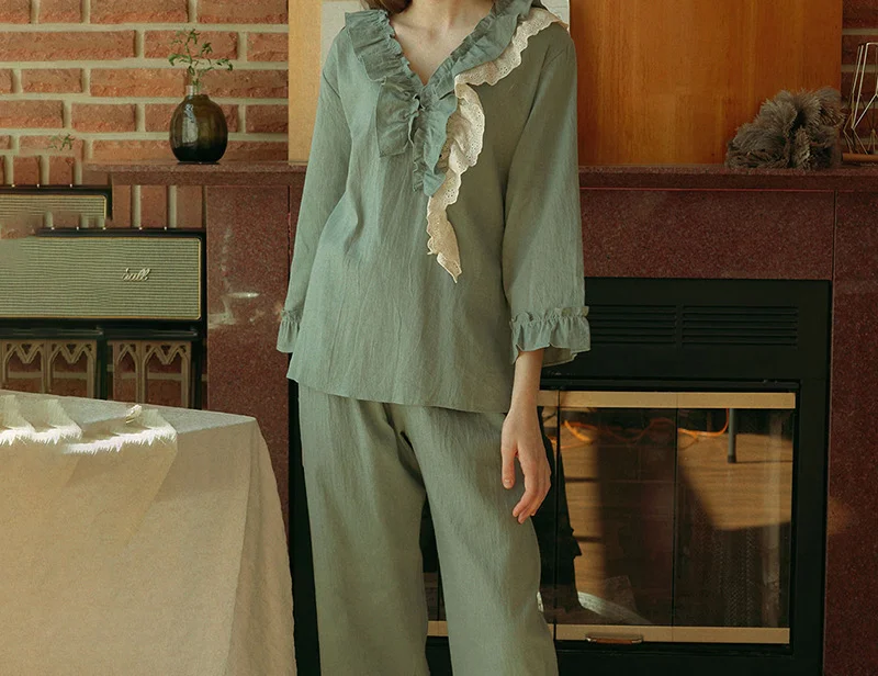 Harajpee outono novo estilo pijama feminino algodão