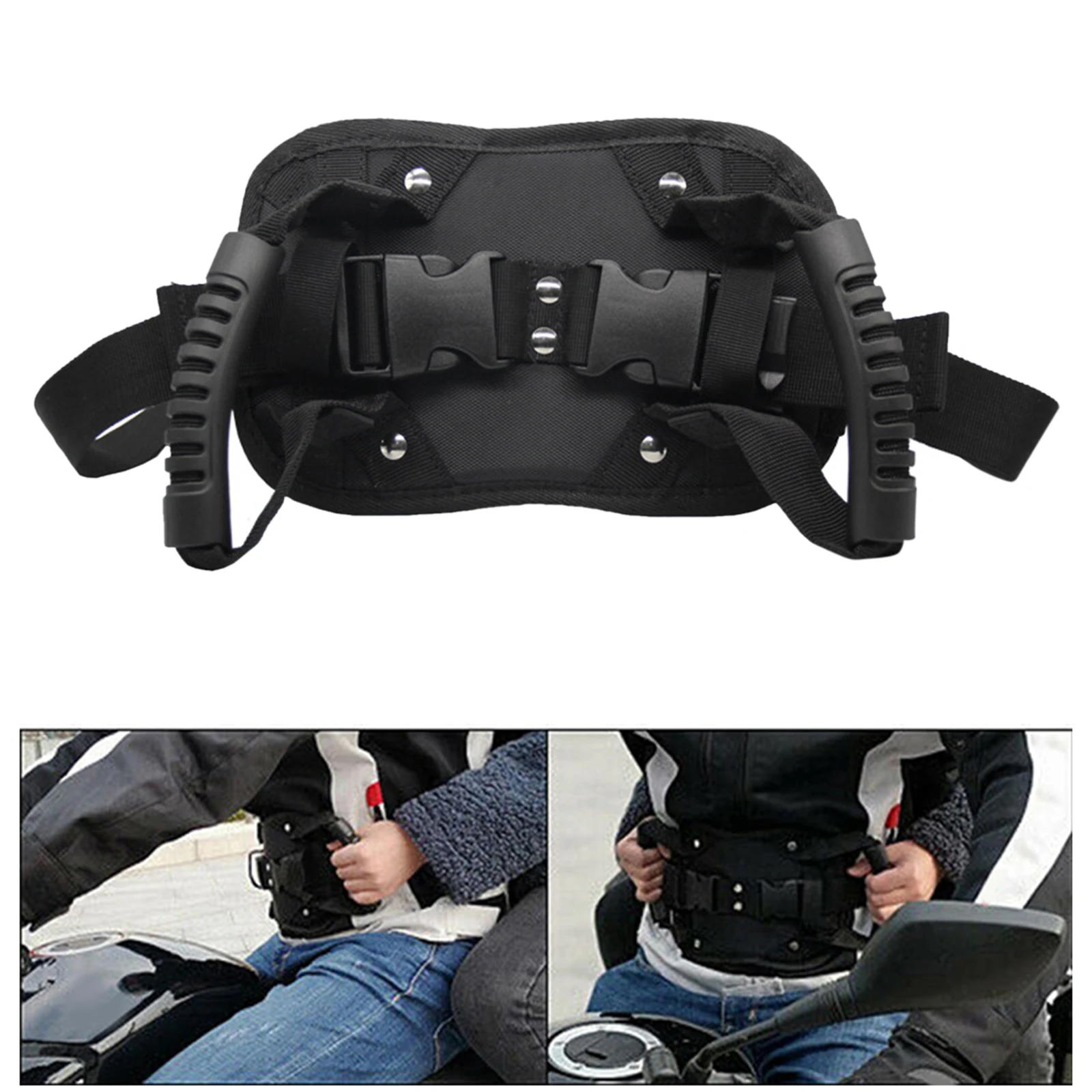 Adjustable Motorcycle Passenger Safety Belt Rear Seat Grab Handle Armrest Strap 