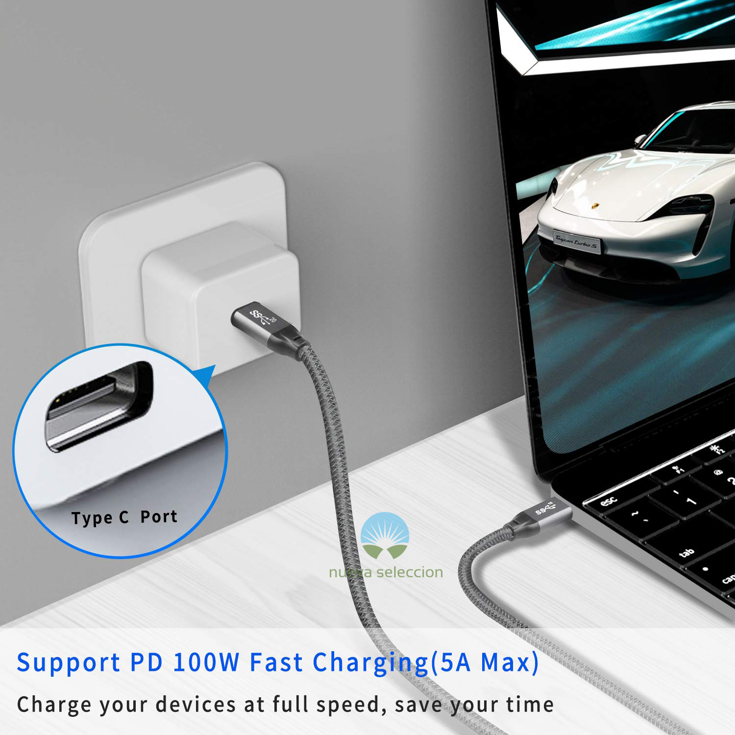 USB 3.2 Gen 2x2 20Gbps USB-C to USB-C Data Cable Type-C 100W Fast Charge Short Cord Braided Wire for Xiaomi Huawei Macbook Pixel