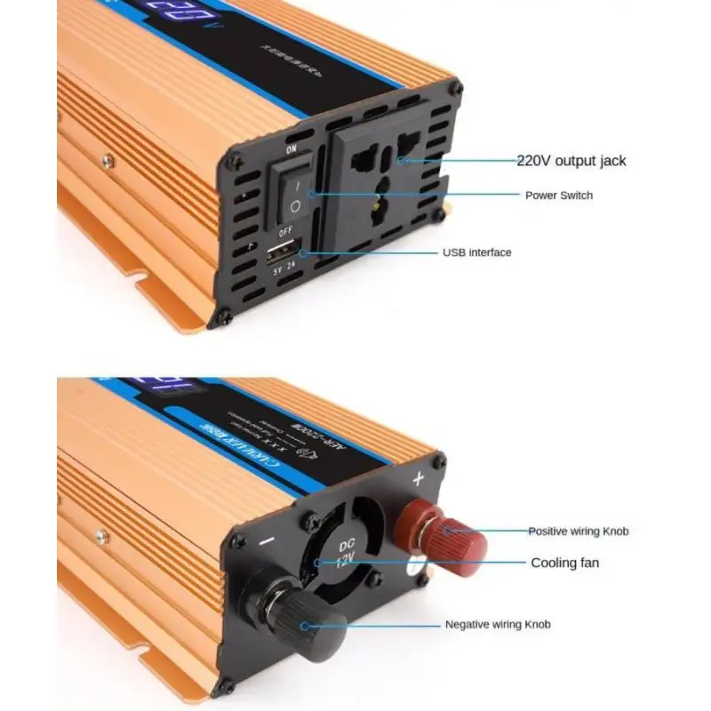 DC12-48V to AC220V Pure Sine Wave Power Inverter Voltage Converter with USB Charging Ports Camping Outdoor