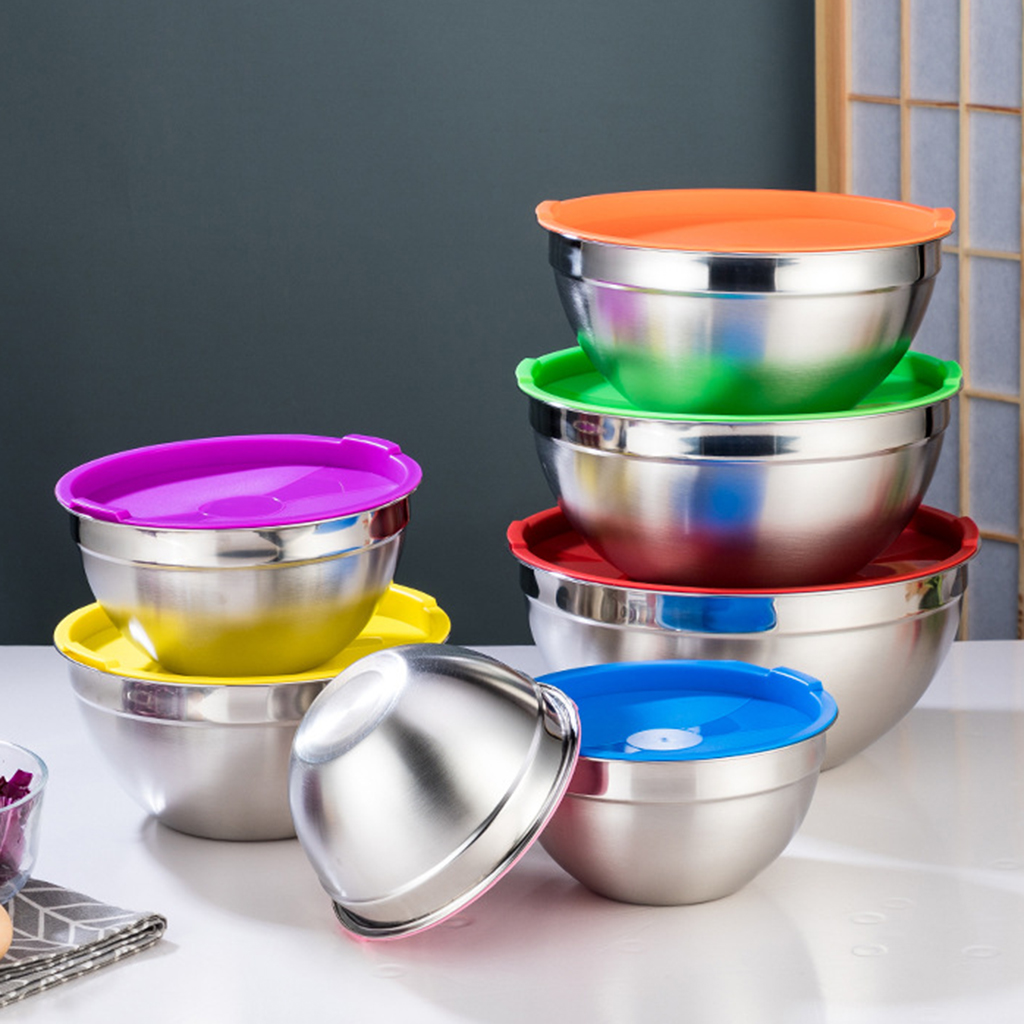 Thicker Stainless Steel Mixing Bowls with Airtight Lids Nesting Kitchen Set for Baking Serving Prepping Storage Space Saving
