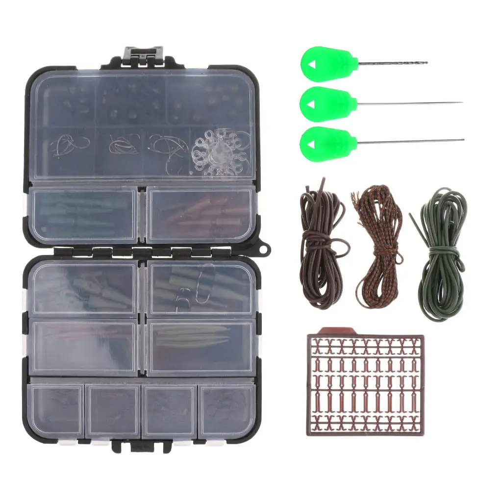Fishing Tackle Box 4 Carp Weights Safety Clips Hooks Swivels Hair rigs CHOICES 