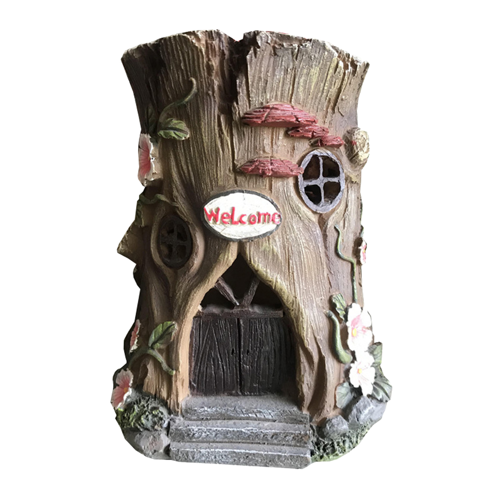 Mini Resin WELCOME Tree, Rustic Indoor Outdoor Beach Theme Room Home Decors, Garden Desktop Statues Yard Decorations