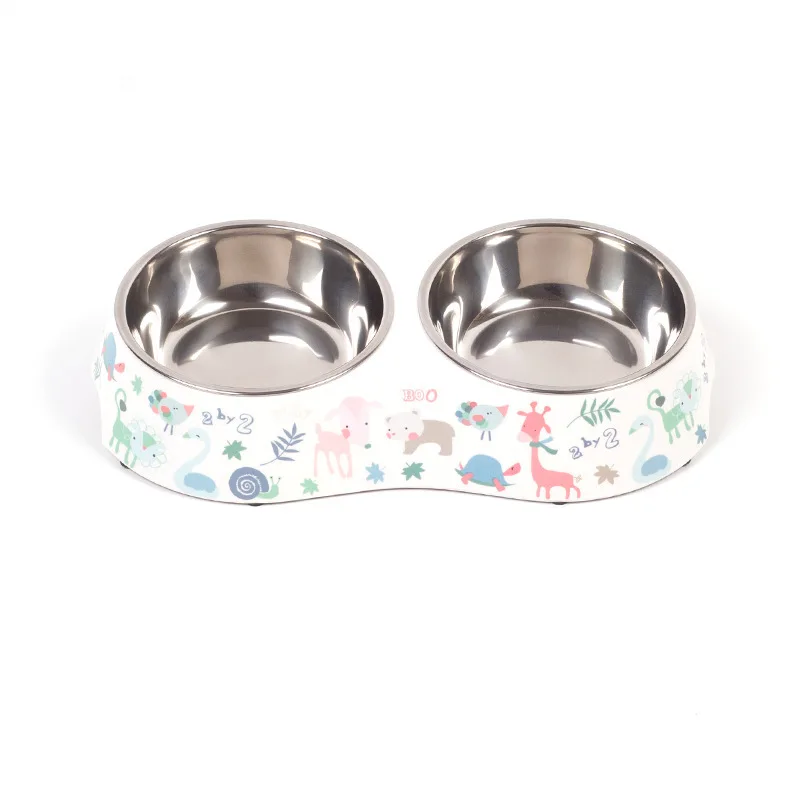 Pet Cat bowl Puppy cat Stainless steel food bowl double melamine dog bowl dog bowl anti-overturning drinking bowl pet supplies