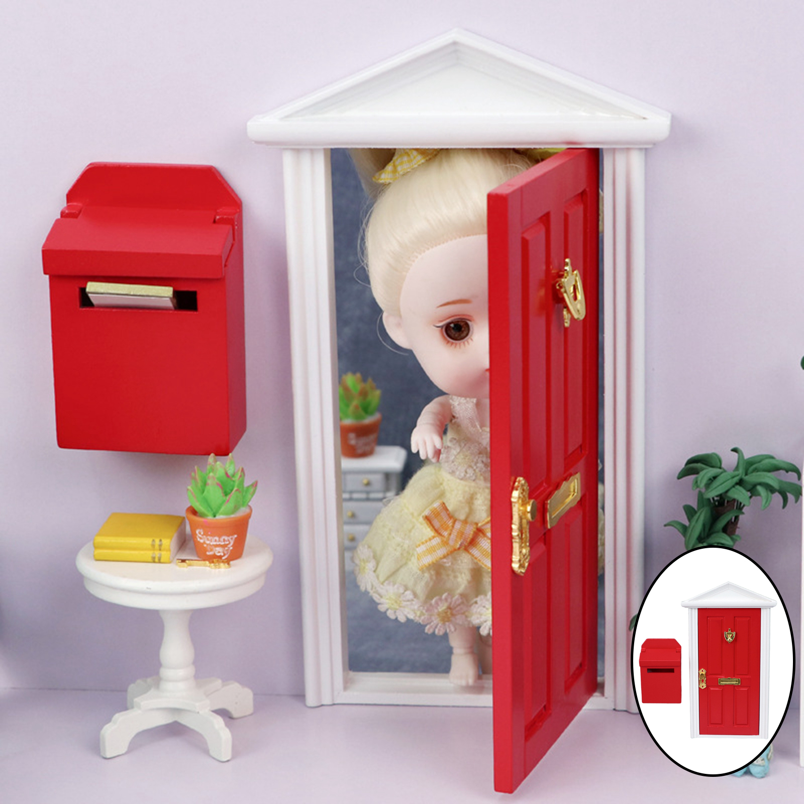 1pc DIY 1:12 Dollhouse Miniature Steepletop Door with Hardware Mailbox Doll Decor Life Scene Accessories Kids Toys Gift Age 3-8