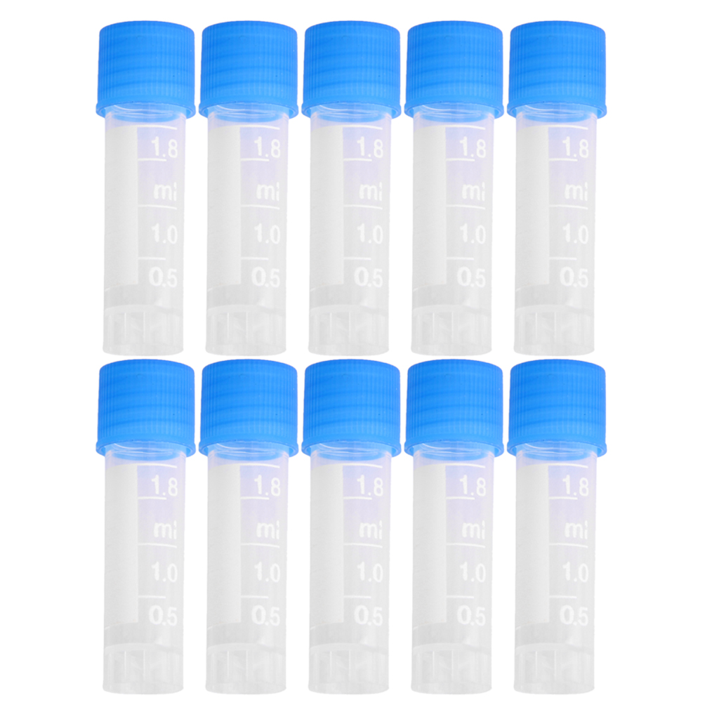 10pcs Clear 1.8ml Plastic Graduated Cryovial Tubes Sample Container with Screw Caps For Oils Dyes Lab Test