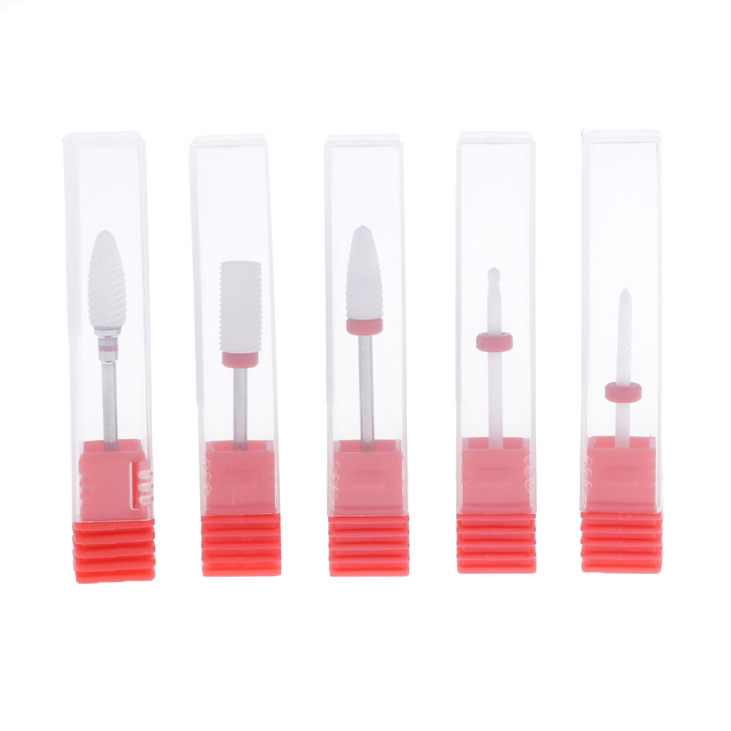 5pcs Ceramic Nail Drill Bits Set, Manicure Pedicure Grinding Head 3/32 inch