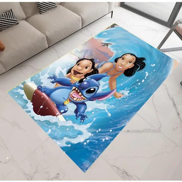 Lilo and Stitch Cartoon Floor Mat Modern Area Accent Wool Carpet Living  Room Rug