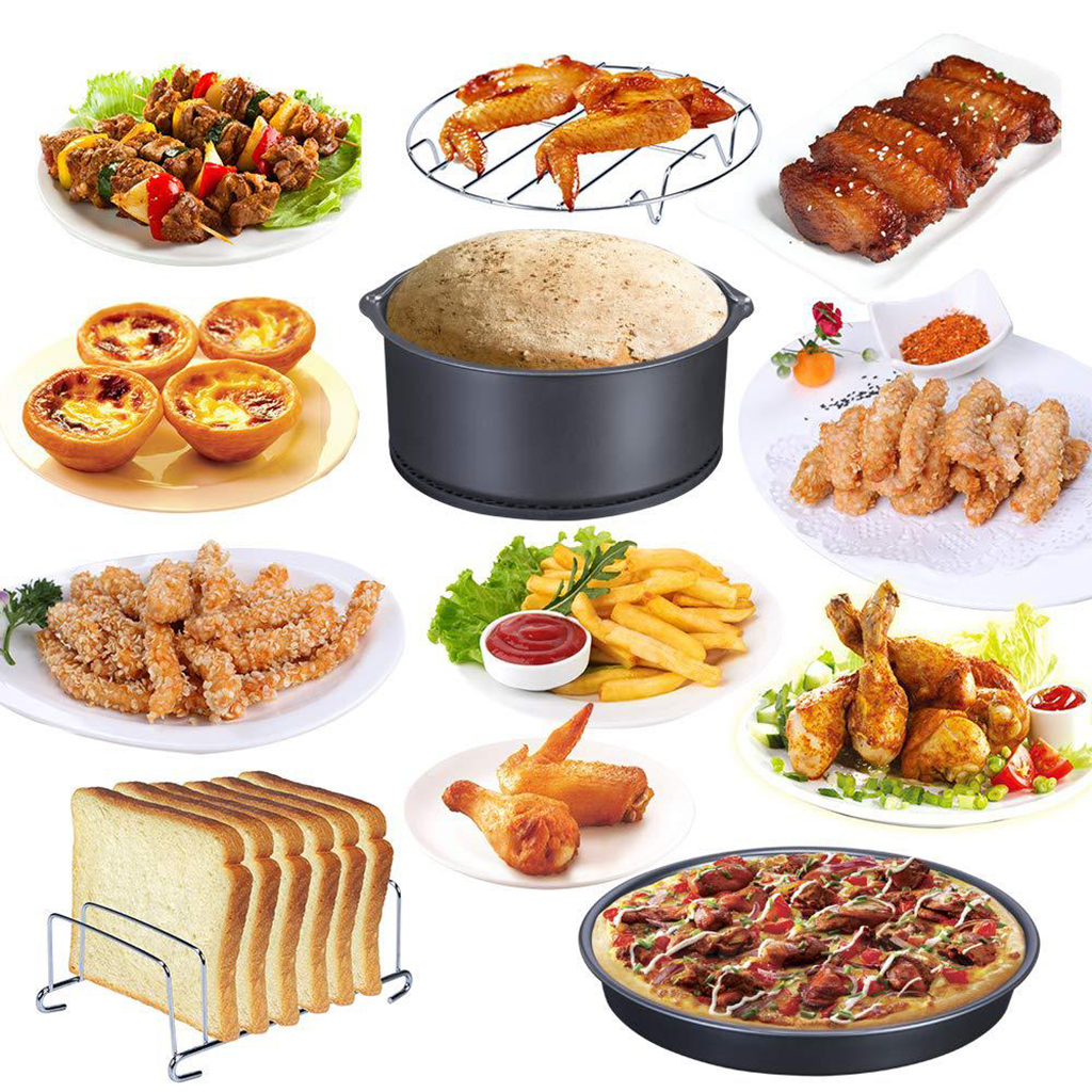Air Fryer Accessories 7 inch 12 pcs Pizza Pan Metal Holder Silicone Oil Brush Pan Gripper