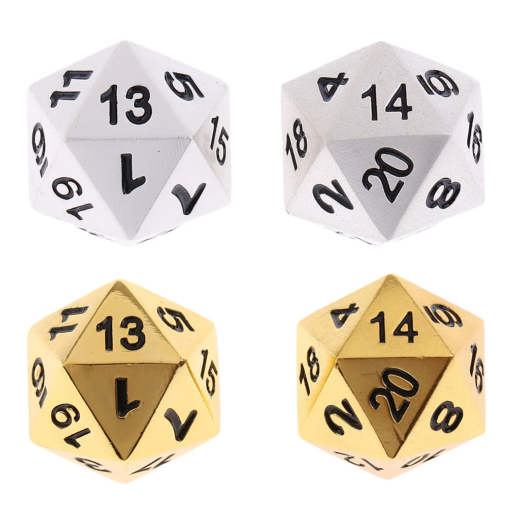 2x Zinc Alloy D20 20 Side Dices with Black Numbers for , Role Play Game