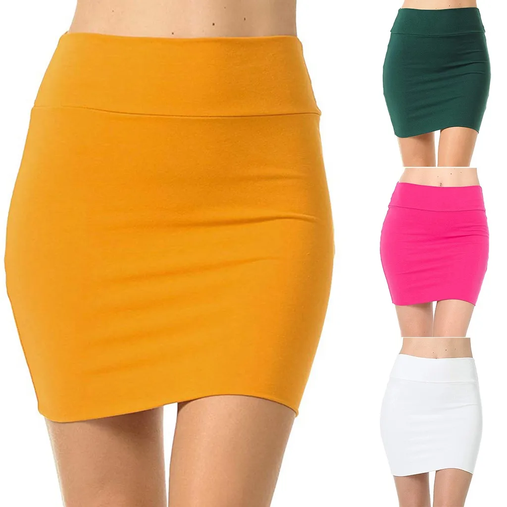 Candy Color Sexy Women Bodycon Mini Skirt Lady's Solid High Waist Classic Simple Stretchy Tube Pencil miniskirt mujer faldas