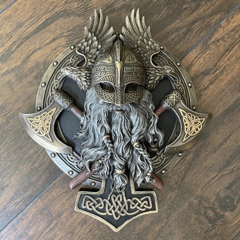 Viking Berserker Double Axe Plaque Resin Statue