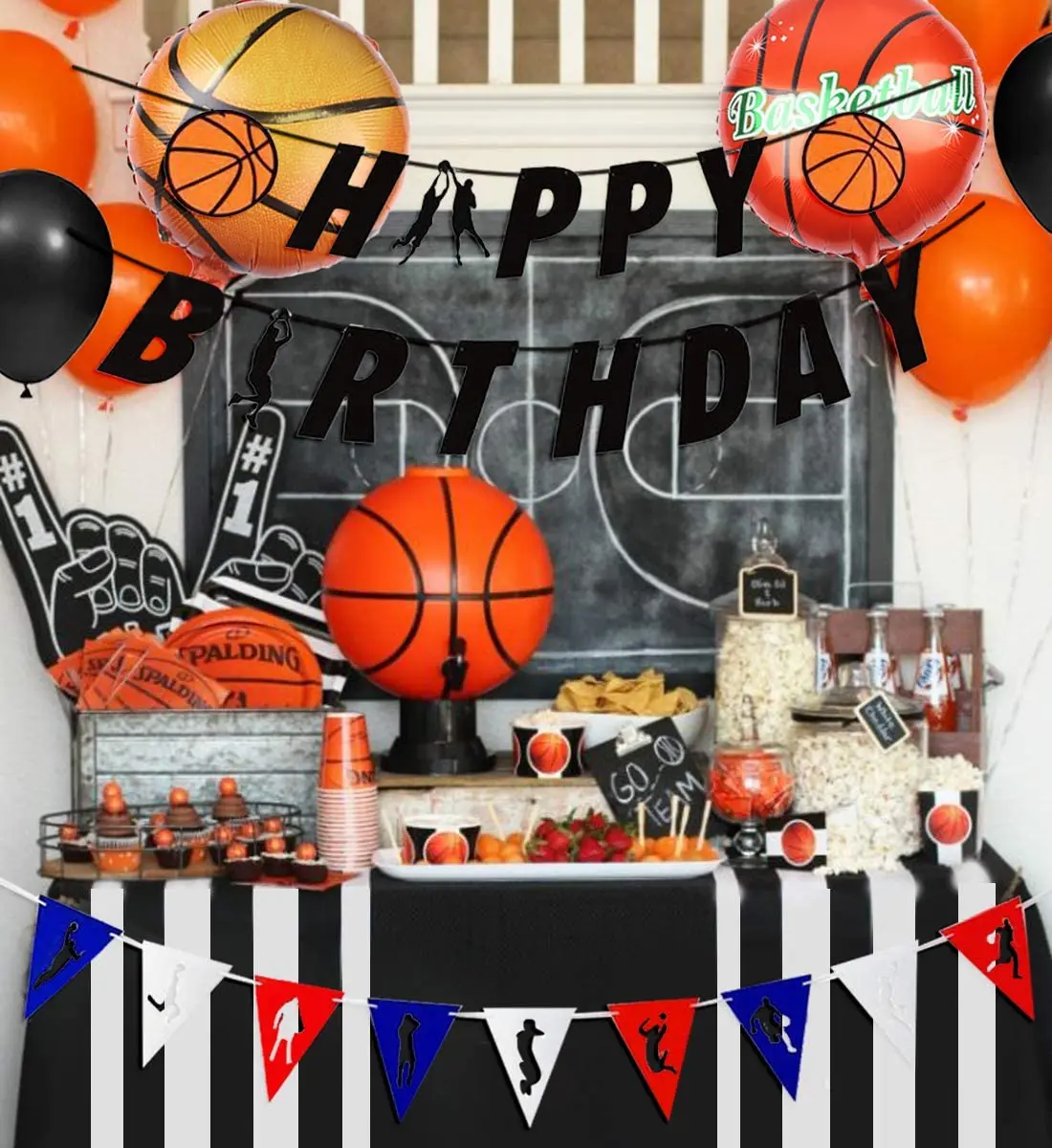 BAIBEI Decoraciones para Fiestas de Baloncesto,HAPPY BIRTHDAY Pancartas de Baloncesto,Decoraciones de fiesta de Baloncesto Decoraciones de cumpleaños para niños 