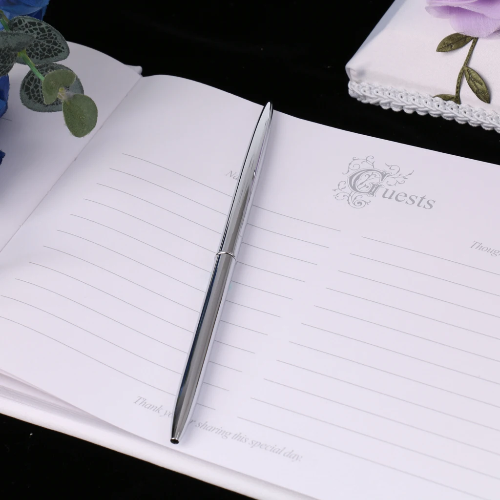 White Satin Purple Floral Wedding Guest Signing Book Signature Book Reception Desk Supplies