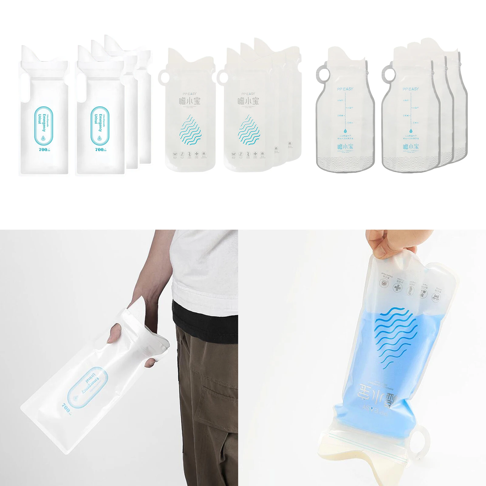 4x Unisex Disposable Urine Bags Women Men Camping Pee Bags Toilet Traffic Crowd for Adults Kids Outdoor Seasick Car Hiking