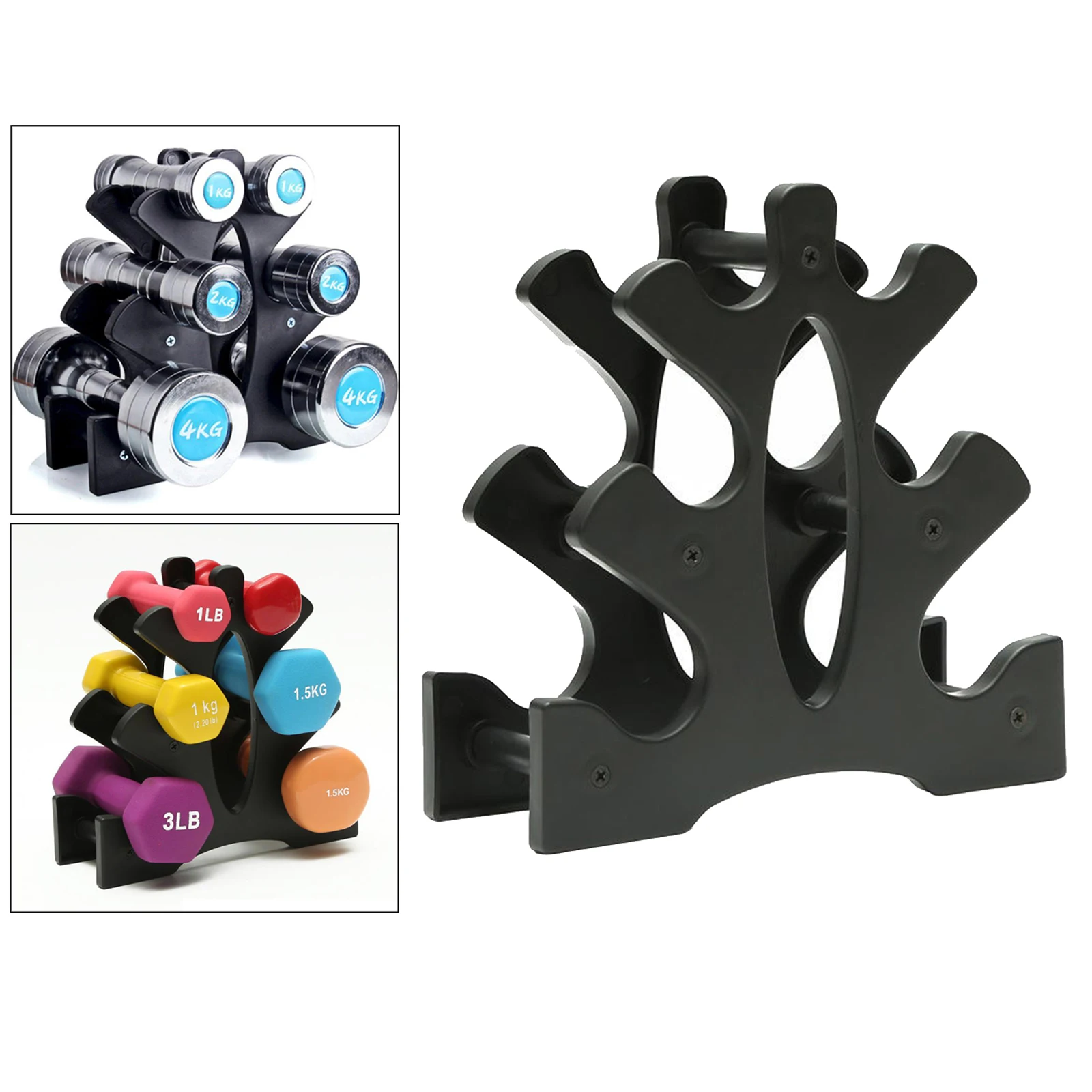 3-Tier Dumbbell Rack Home Solid Hand Weights Holder Tree Stand Bracket