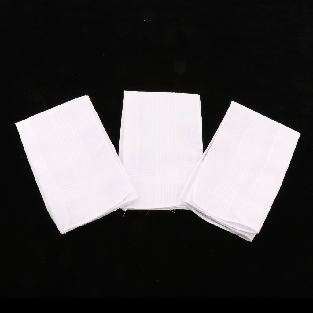 3 Pack Women Men White Handkerchiefs Soft Square  Party Hanky