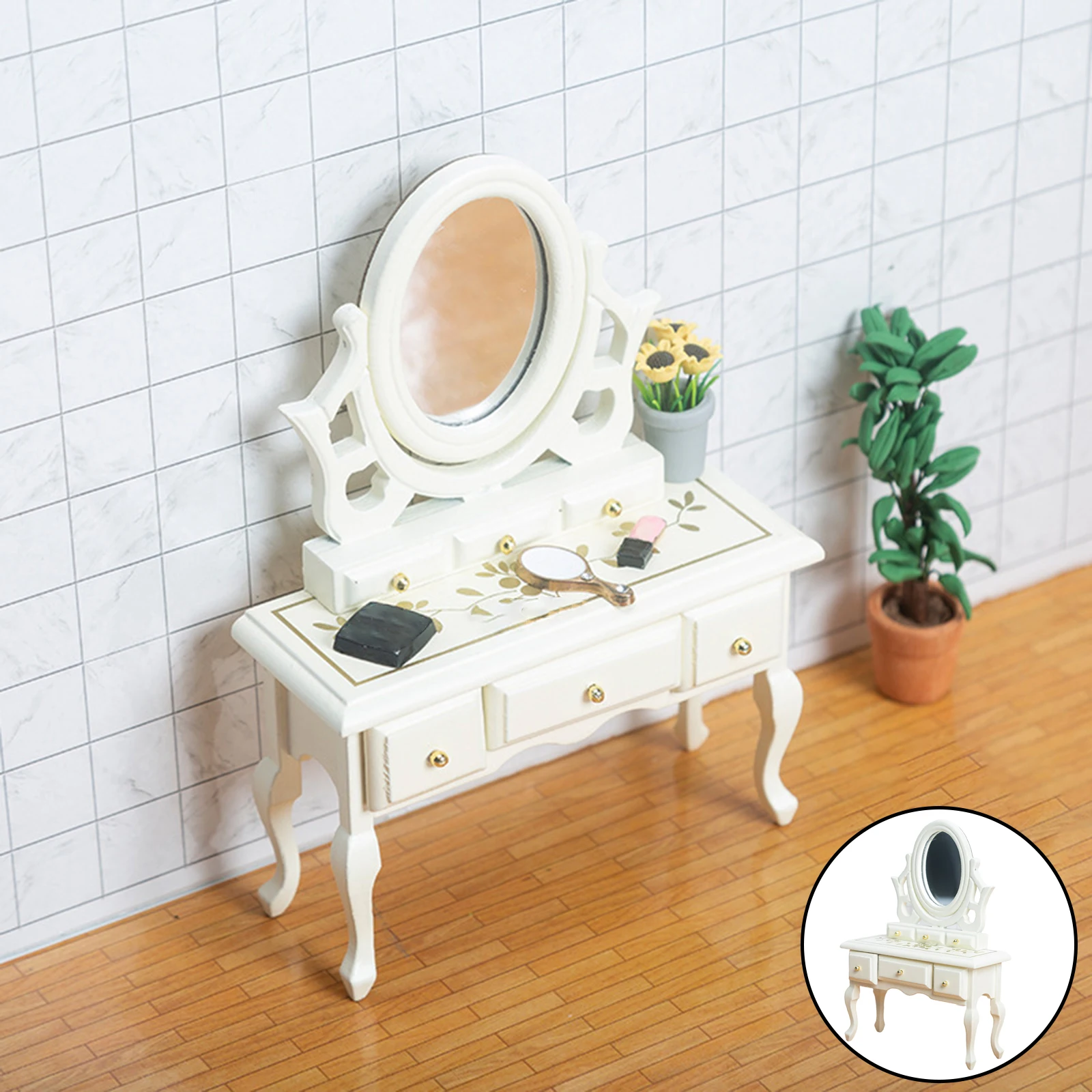 Handmade Plywood Dressing Table Retro Vanity Table Detachable Drawer 12th Doll House Creative Furniture Decoration
