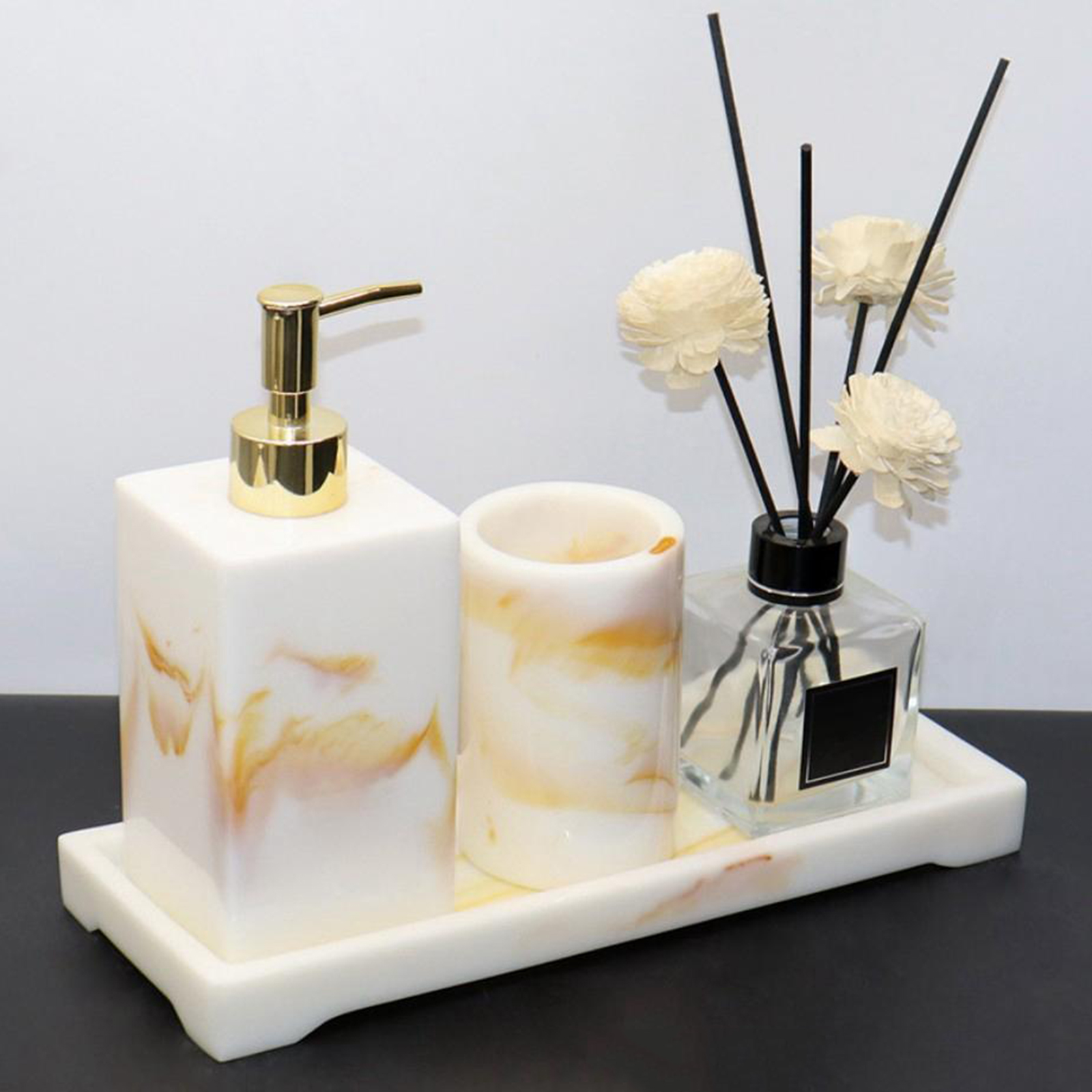 Premium Resin Marbling Bathroom Storage Vanity Tray Cosmetics Parfume Organizer for Toilet Tank Wash Basin Bathroom