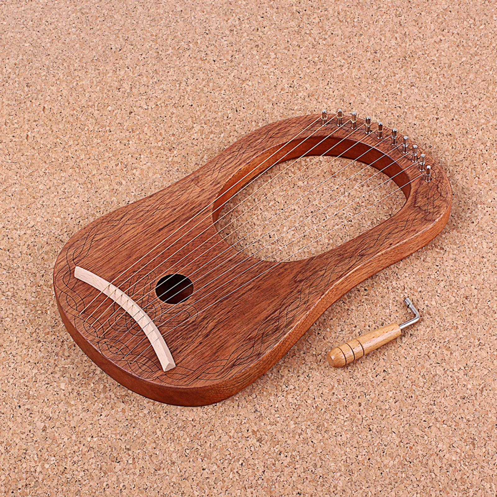 Engraved Exquisite 10-string Lyre Harp with Wrench Perfect Gifts for Kids
