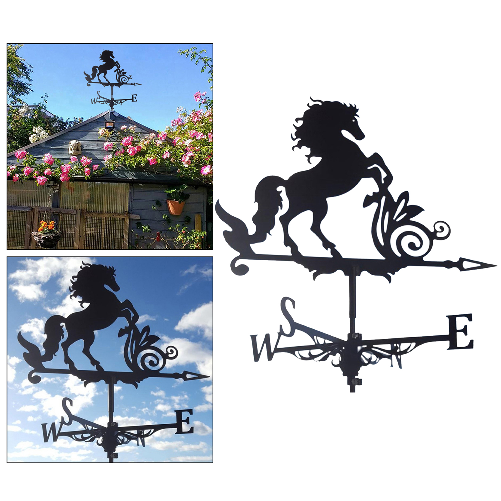 Premium Backyard Garden Decoration Weather Vane, Heavy Duty Iron Wind Mill Horse Design