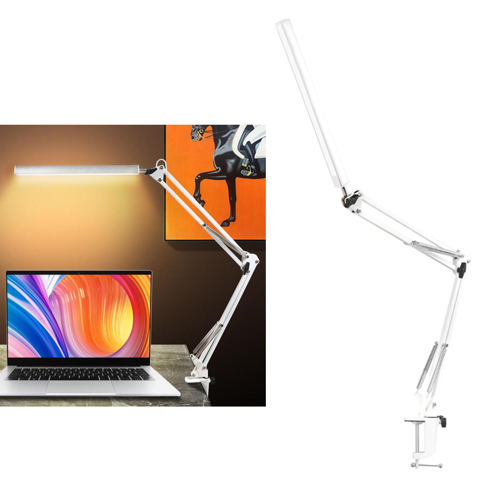 LED Desk Lamp with Clamp, Swing Arm Desk Lamp, Eye-Caring Dimmable Desk Light 10 Brightness Level, 3 Light Mode for Home Office