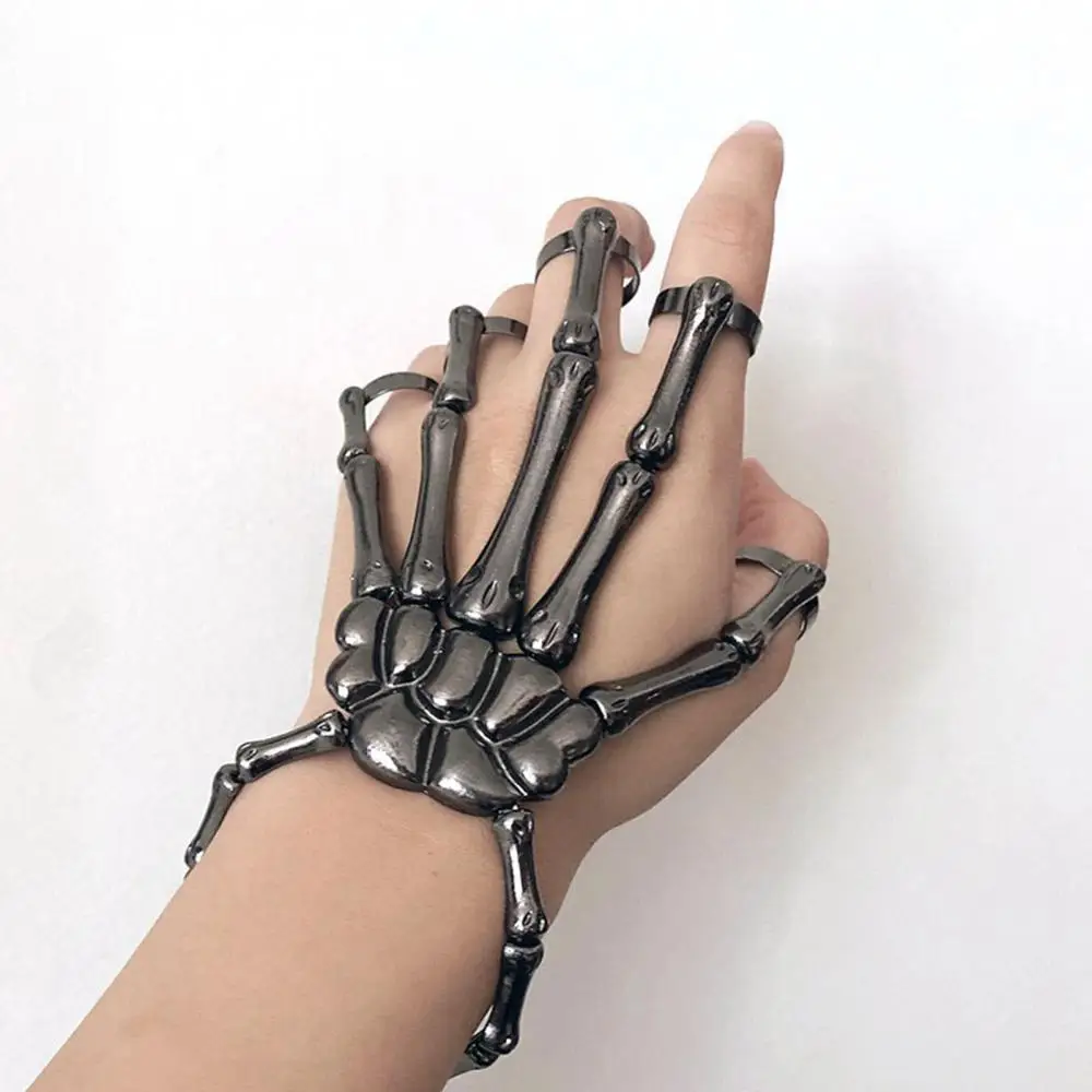 Dos Accesorios De Halloween Punk Skeleton Ring Crystal Black 