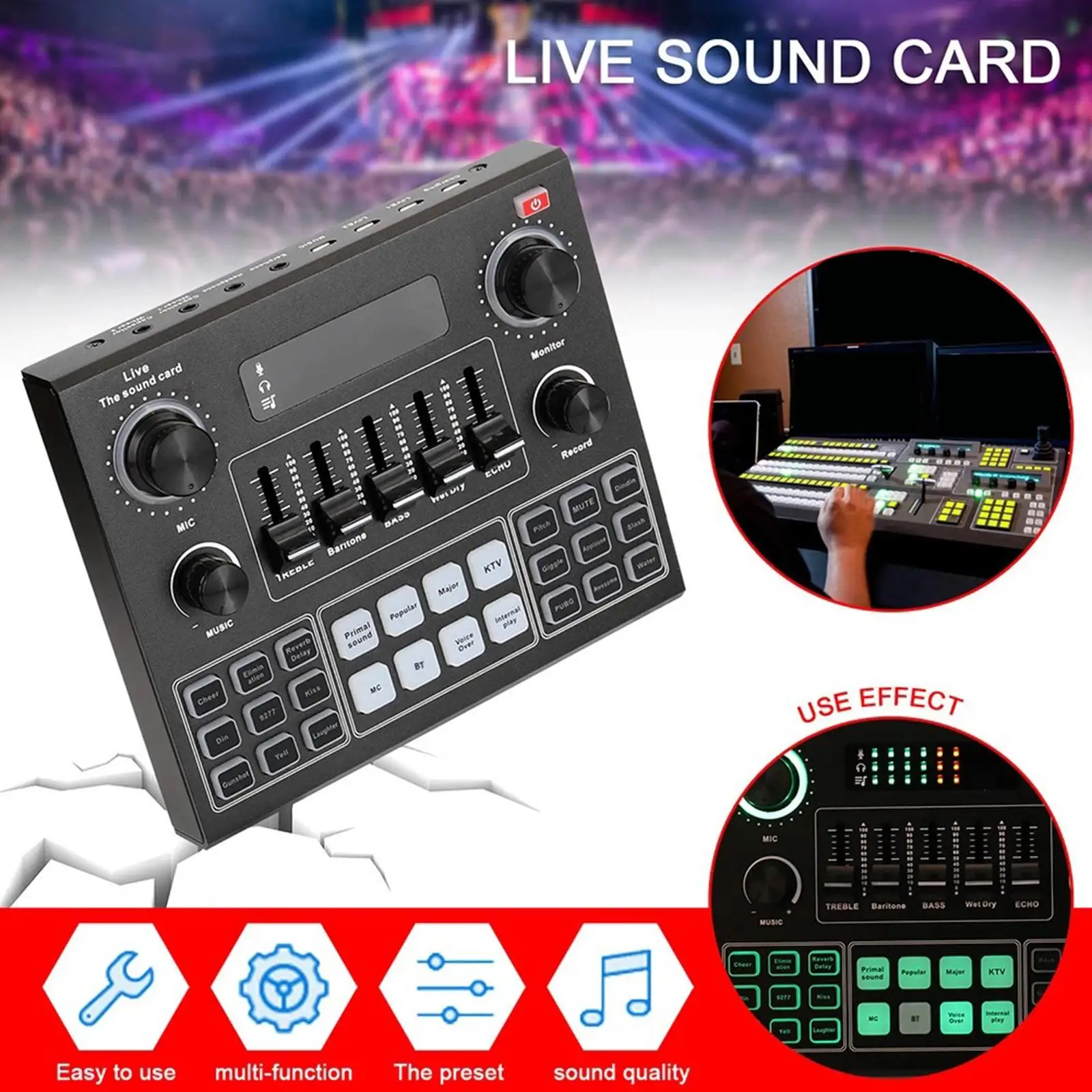 V9 Bluetooth Sound Card 3.5mm All-In-One Karaoke 8 Modes Changer for Mobile Phone Live Broadcast Computer Game Podcast Computer