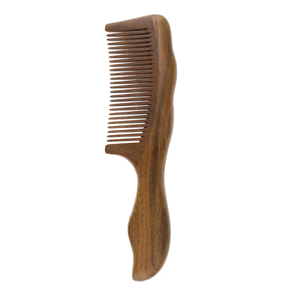 Handmade Anti-Static Natural Green Sandalwood Comb Fine Tooth with Handle