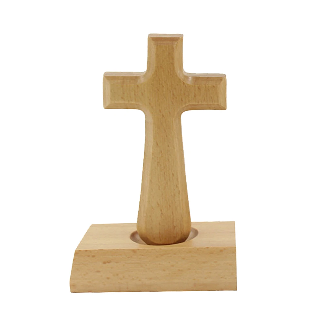 Wood Standing Cross, Wooden Magnetic Cross Holding Cross with Base Standing Cross for Home Decor