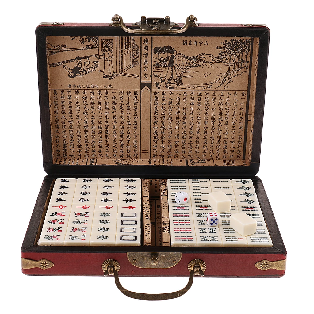 Collectible Chinese Antique Mahjong Chinese Antique Mahjong 144pcs with Dice in Wooden Box