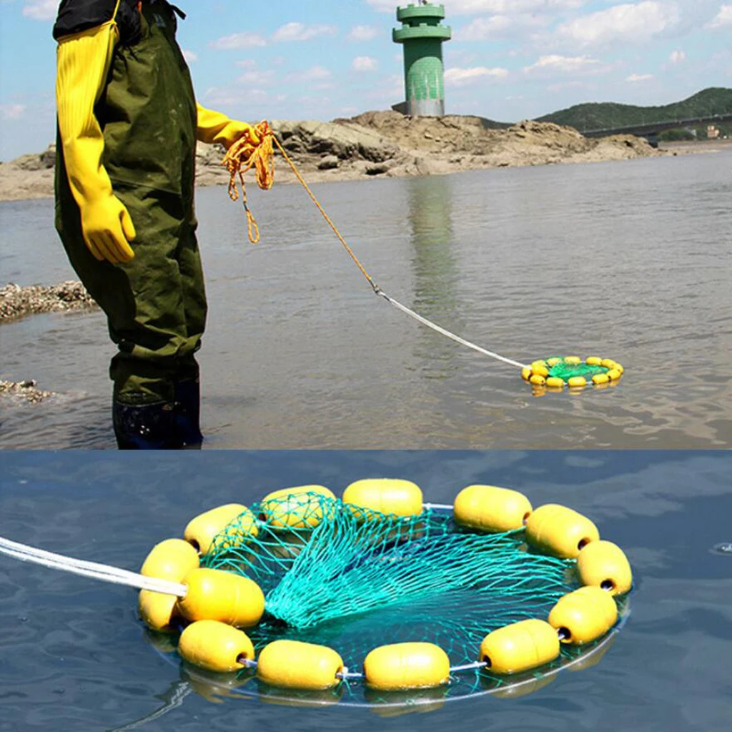 Fishing Net Trap Three-Layer Folding Fish Cage With 14 Float Balls