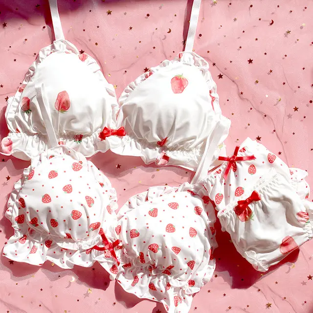 NXY Sexy Set Cute Japanese Bras Briefs Underwear Set Lolita Girl Pink Plaid  Flower Mesh Sexy Strawberry Print Bra & Panties Lingerie 1127 From Gspot,  $16.38
