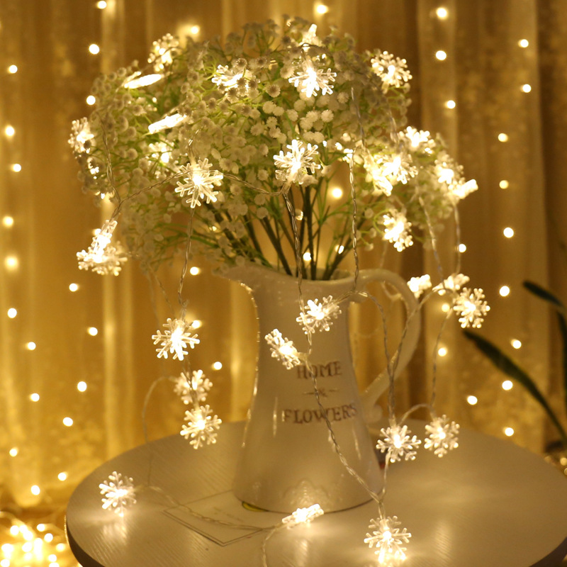 Floco de Neve Luzes da Corda Alimentado por Bateria Festa ao ar Decoração do Ano Cintilação Guirlandas Árvore Natal Cortina Lâmpada Feriado Livre Novo Led 2 Luzes e Iluminação